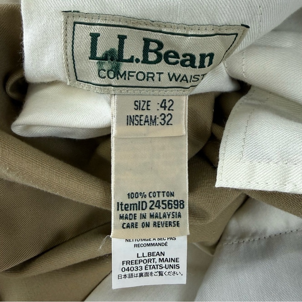 LL Bean Wrinkle Free Double L Pants Mens 42x32 Dark Khaki Tan 245698 NWT - Picture 6 of 11